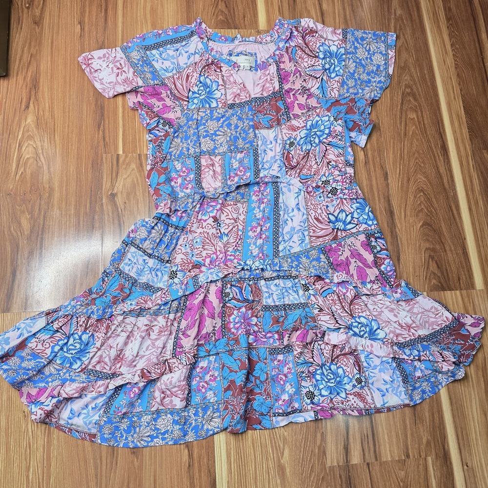Anthropologie Robin Tiered Dress Womens‎ Medium Patchwork Boho Ruffle Sundress